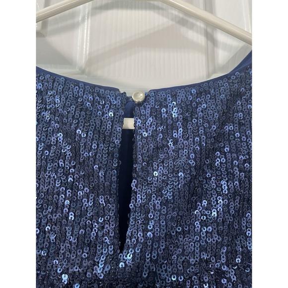 Anthropologie Sequin Puff-Sleeve Blouse Royal Blue short sleeve Sz 8 - Picture 4 of 7